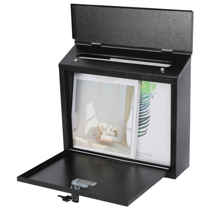 xydled Mail Boxes with Key Lock,Locking Mailbox Wall Mounted,Security Mailbox with Lock and Key,Large Capacity,Steel Cover Metal Postbox for House,14.2X 4X 12.6 Inch, Black - Image 5